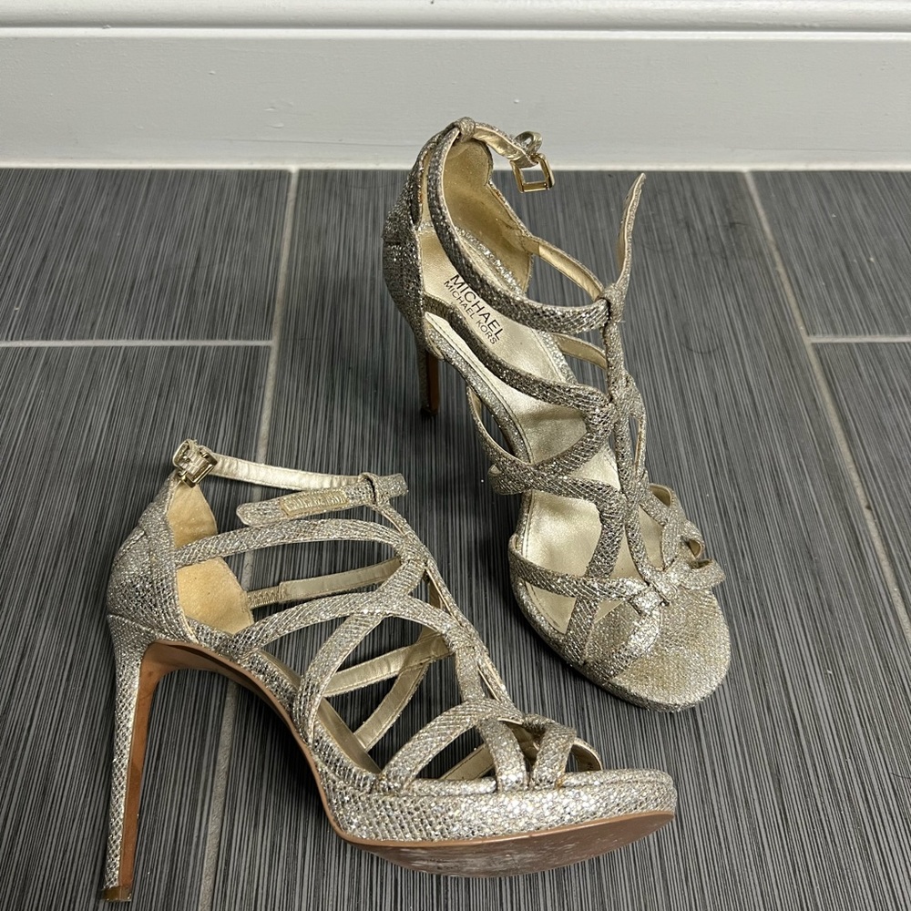 gold strappy MK heels
